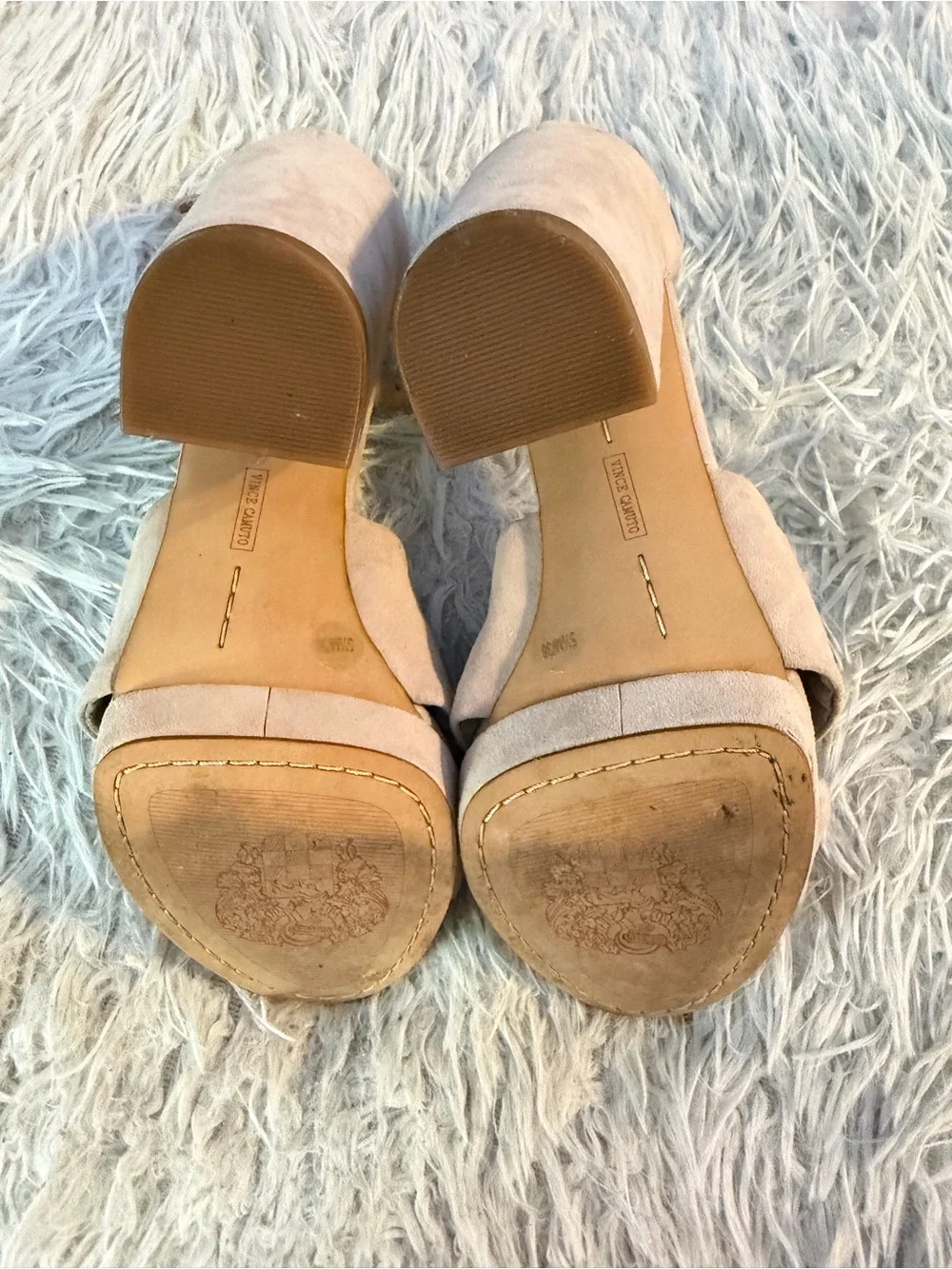 Vince Camuto Beige Suede Knot Front Ankle-Strap Heels Size 5.6 Platform